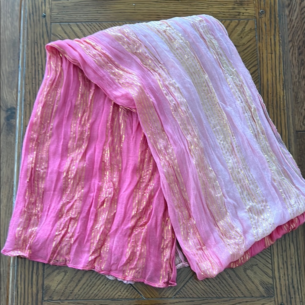 Pink and Gold Striped Scarf